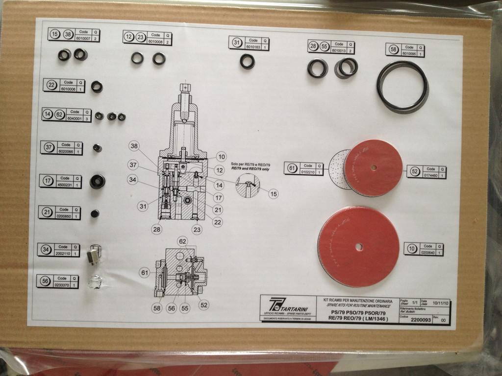 Tartarini PS/80 Pilot Spare Parts Kit: Key Components for Maintenance